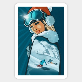 Retro Ski Bunny Sticker